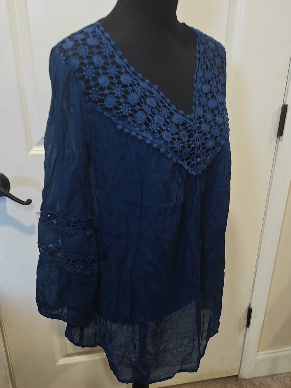 grand & greene Navy Blue Crochet V-Neck Tunic